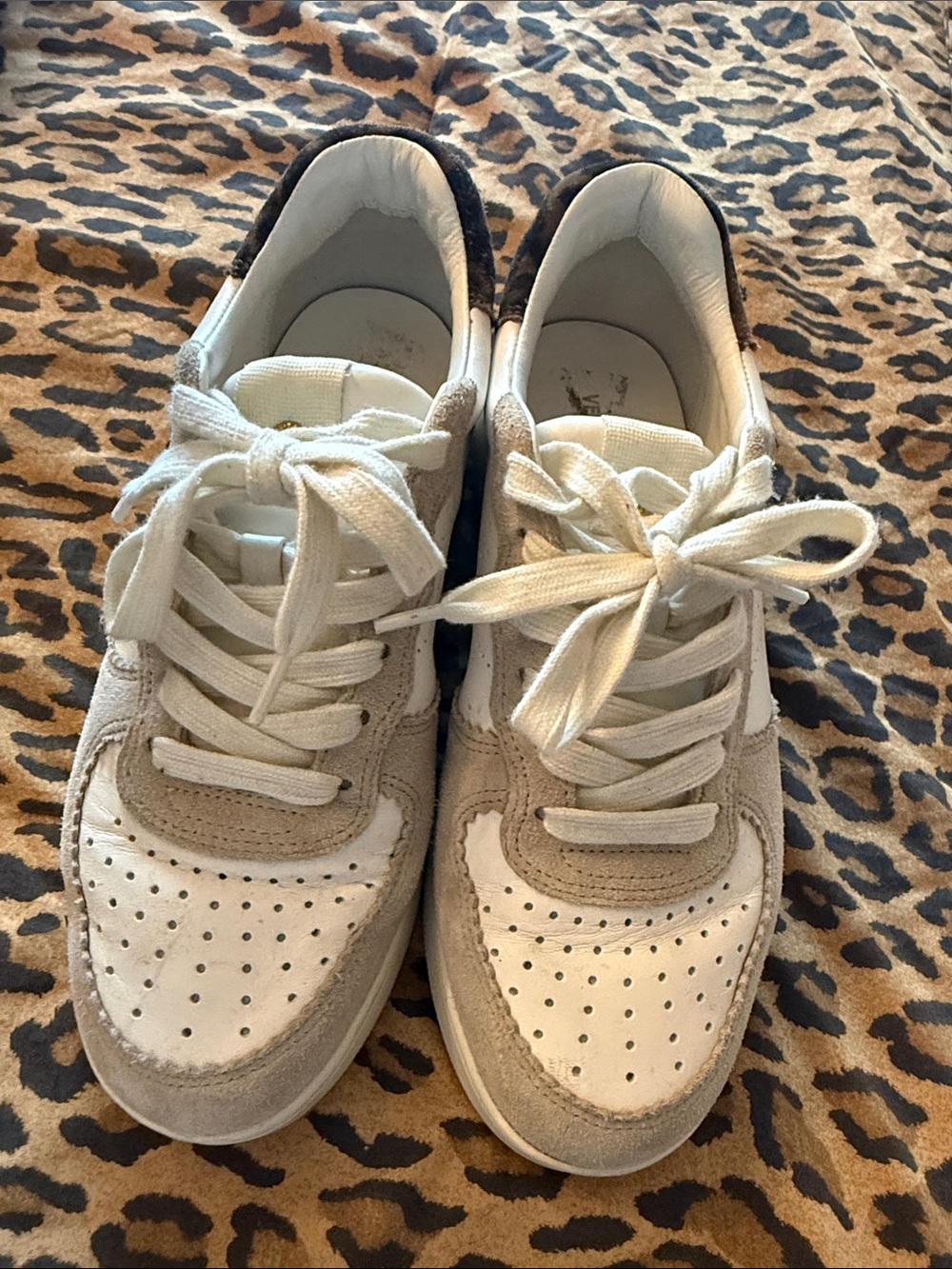 Veronica Beard White and Beige Women's Lace-Up Sneakers